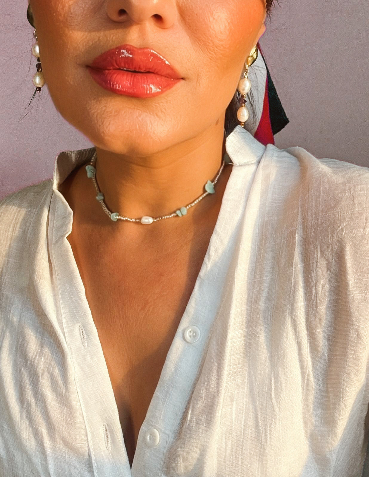 Choker quartzo azul de iemanjá